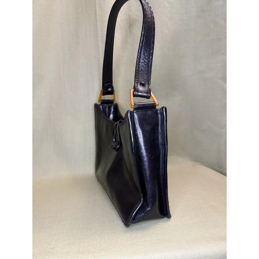Vintage Cole Haan Black Leather Shoulder Bag Purse Brown Square Strap